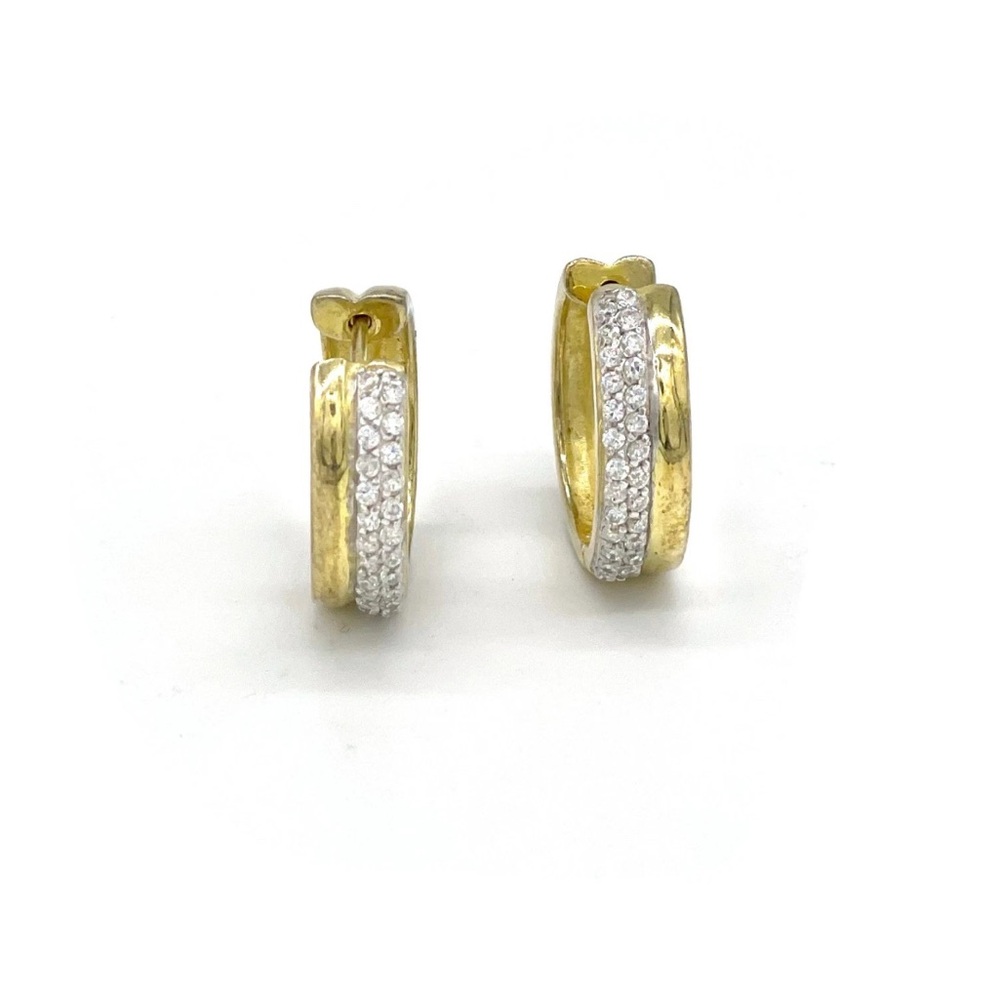 Vintage Sterling Silver 14K Yellow Gold Finish Pave Hoop Earrings 20mm 7mm